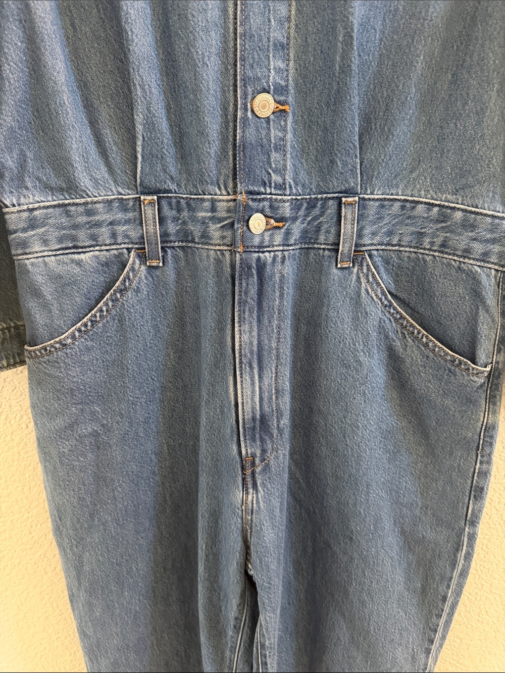 Levi’s Blue Overalls Wide Leg Long Sleeve Denim Jumpsuit Size Large - Picture 5 of 8